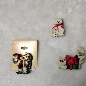 Festive Cat Ornament Set - Silver, Red, White